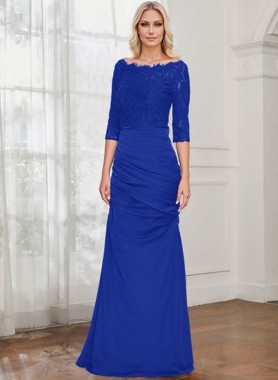 Sheath/Column Scoop Neck 3/4 Sleeves Lace/Satin Mother Of The Bride Dresses