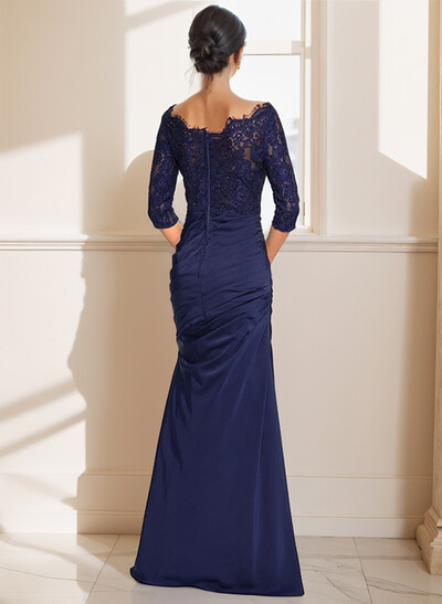 Sheath/Column Scoop Neck 3/4 Sleeve Lace/Satin Mother Of The Bride Dresses