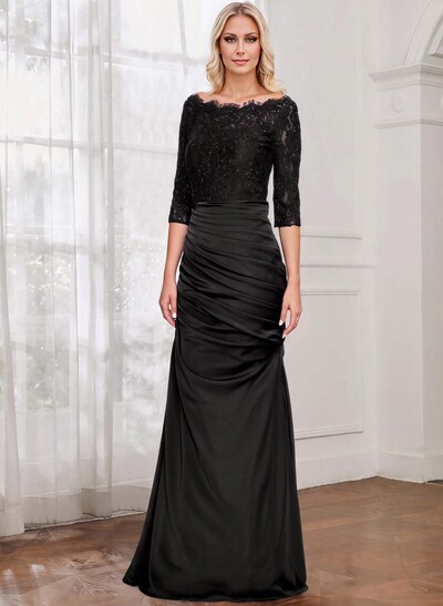 Sheath/Column Scoop Neck 3/4 Sleeve Lace/Satin Mother Of The Bride Dresses