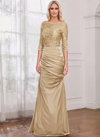 Sheath/Column Scoop Neck 3/4 Sleeves Lace/Satin Mother Of The Bride Dresses