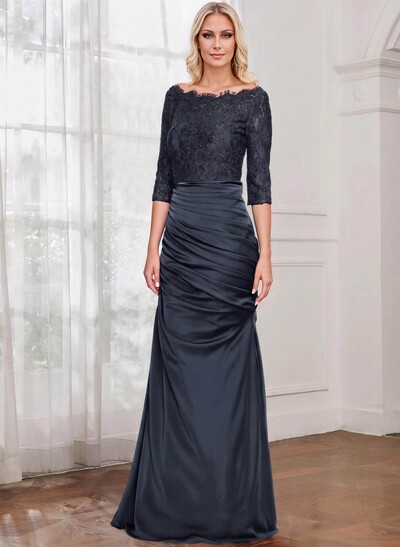 Sheath/Column Scoop Neck 3/4 Sleeve Lace/Satin Mother Of The Bride Dresses