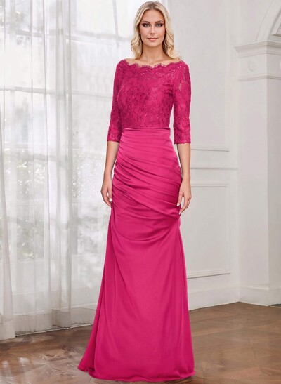 Sheath/Column Scoop Neck 3/4 Sleeves Lace/Satin Mother Of The Bride Dresses