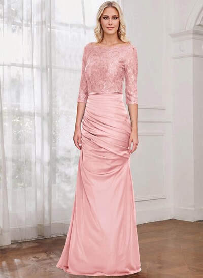Sheath/Column Scoop Neck 3/4 Sleeves Lace/Satin Mother Of The Bride Dresses