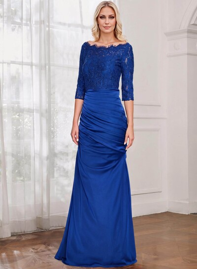 Sheath/Column Scoop Neck 3/4 Sleeve Lace/Satin Mother Of The Bride Dresses