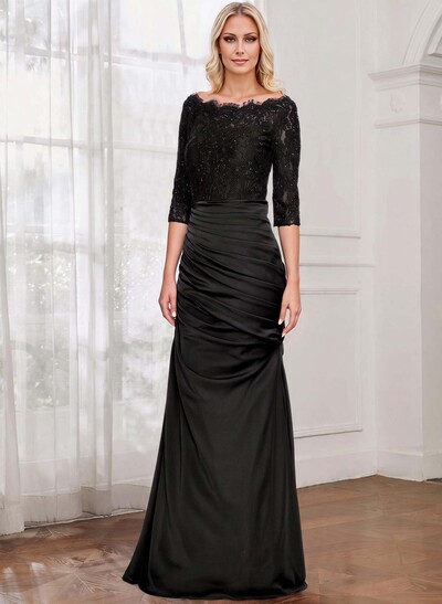 Sheath/Column Scoop Neck 3/4 Sleeve Lace/Satin Mother Of The Bride Dresses