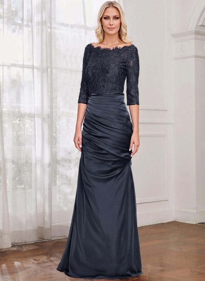 Sheath/Column Scoop Neck 3/4 Sleeve Lace/Satin Mother Of The Bride Dresses