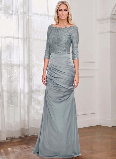 Sheath/Column Scoop Neck 3/4 Sleeves Lace/Satin Mother Of The Bride Dresses