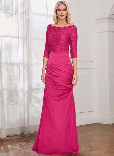 Sheath/Column Scoop Neck 3/4 Sleeves Lace/Satin Mother Of The Bride Dresses