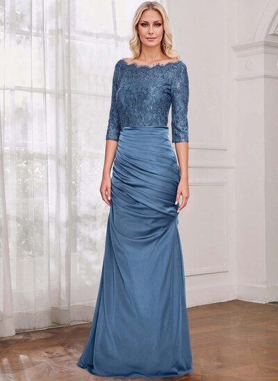 Sheath/Column Scoop Neck 3/4 Sleeve Lace/Satin Mother Of The Bride Dresses