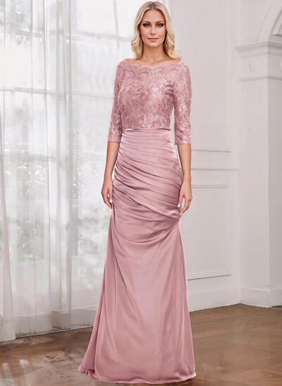 Sheath/Column Scoop Neck 3/4 Sleeve Lace/Satin Mother Of The Bride Dresses