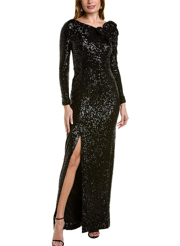 Sheath/Column Scoop Neck Long Sleeves Sequined Mother Of The Bride Dresses With Split Front