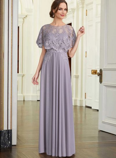 A-Line Scoop Neck Short Sleeves Chiffon/Lace Mother Of The Bride Dresses