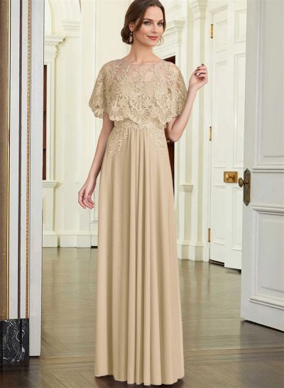 A-Line Scoop Neck Short Sleeves Chiffon/Lace Mother Of The Bride Dresses