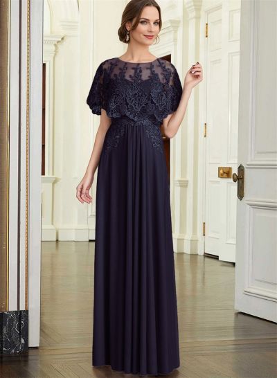 A-Line Scoop Neck Short Sleeves Chiffon/Lace Mother Of The Bride Dresses