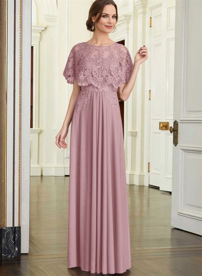 A-Line Scoop Neck Short Sleeves Chiffon/Lace Mother Of The Bride Dresses