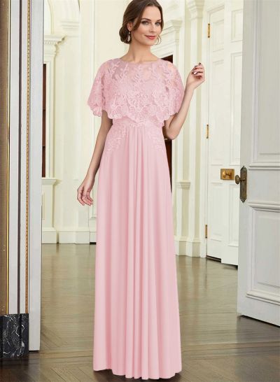 A-Line Scoop Neck Short Sleeves Chiffon/Lace Mother Of The Bride Dresses