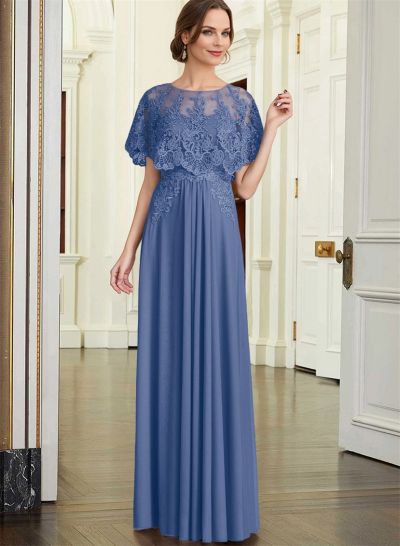 A-Line Scoop Neck Short Sleeves Chiffon/Lace Mother Of The Bride Dresses