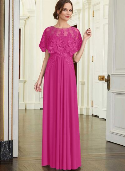 A-Line Scoop Neck Short Sleeves Chiffon/Lace Mother Of The Bride Dresses