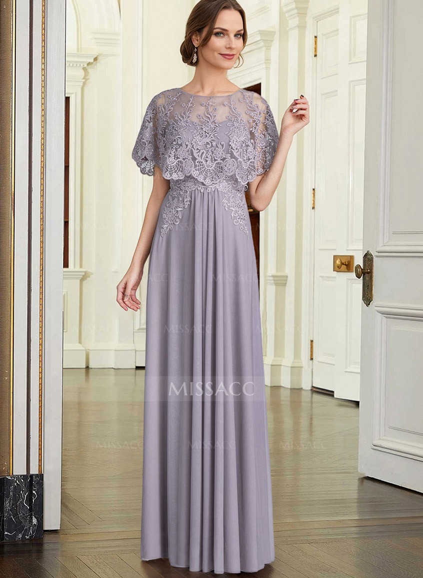 A-Line Scoop Neck Short Sleeves Chiffon/Lace Mother Of The Bride Dresses
