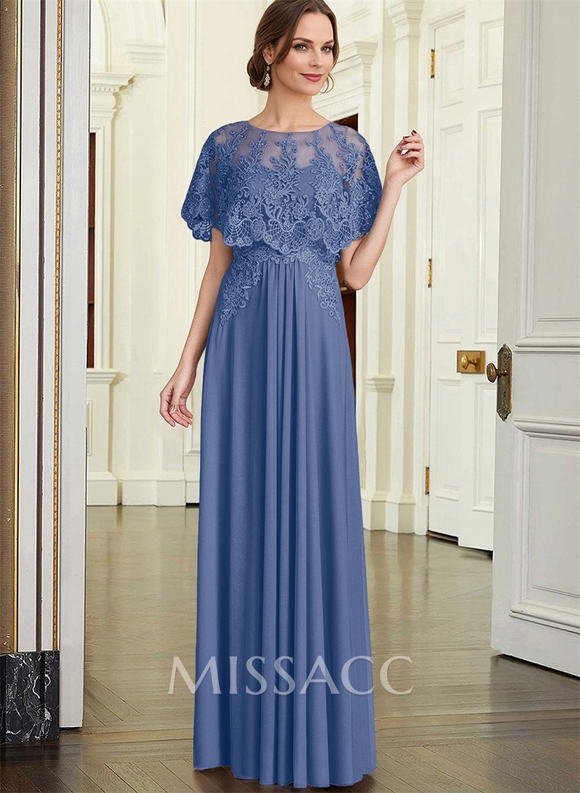 A-Line Scoop Neck Short Sleeves Chiffon/Lace Mother Of The Bride Dresses A-Line Scoop Neck Short Sleeves Chiffon/Lace Mother Of The Bride Dresses