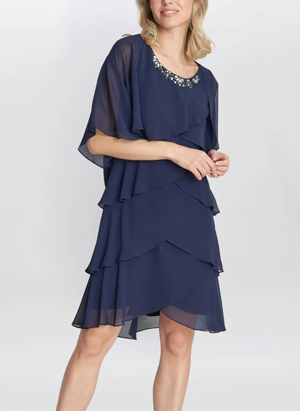 A-Line Scoop Neck 1/2 Sleeves Chiffon Mother Of The Bride Dresses