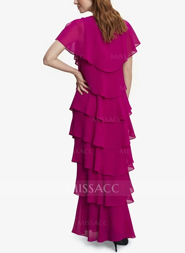 A-Line V-Neck Short Sleeves Chiffon Mother Of The Bride Dresses