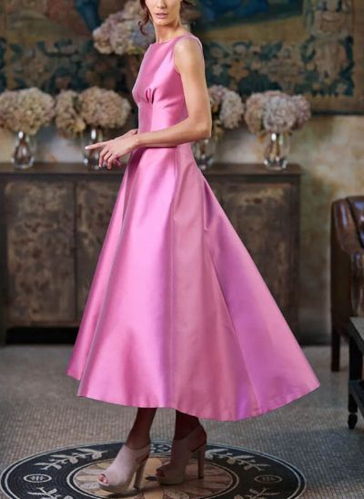 Simple Pink Satin Asymmetrical Cocktail Dresses