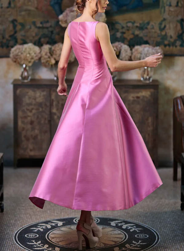 Simple Pink Satin Asymmetrical Mother Of The Bride Dresses
