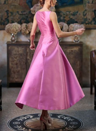 Simple Pink Satin Asymmetrical Cocktail Dresses
