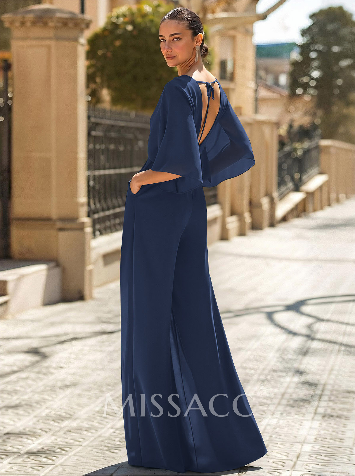 Jumpsuit/Pantsuit V-Neck 3/4 Sleeves Chiffon Mother Of The Bride Dresses Jumpsuit/Pantsuit V-Neck 3/4 Sleeves Chiffon Mother Of The Bride Dresses