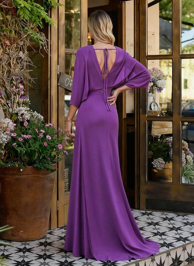 V-Neck Wrap Beading Mother Of The Bride Dresses With Sheath/Column