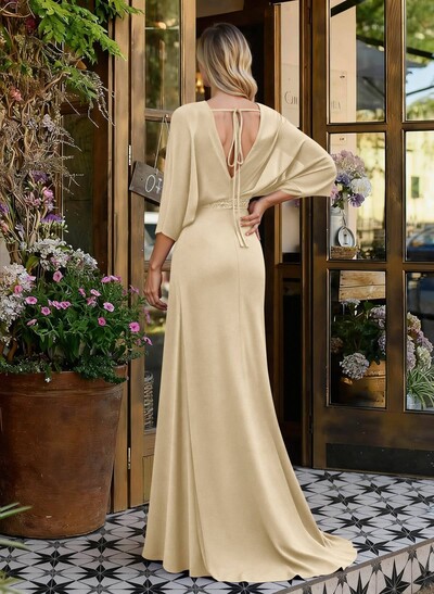 V-Neck Wrap Beading Mother Of The Bride Dresses With Sheath/Column