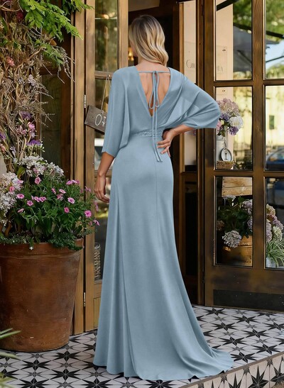 V-Neck Wrap Beading Mother Of The Bride Dresses With Sheath/Column