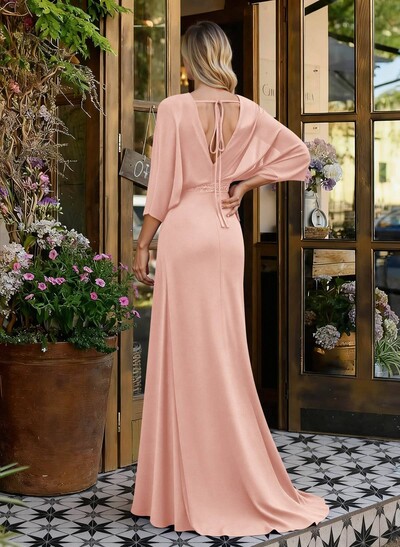 V-Neck Wrap Beading Mother Of The Bride Dresses With Sheath/Column