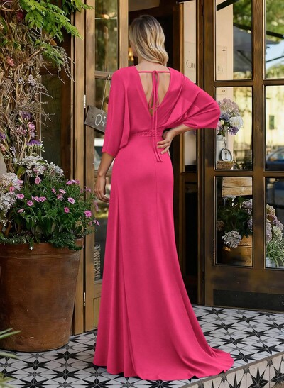 V-Neck Wrap Beading Mother Of The Bride Dresses With Sheath/Column