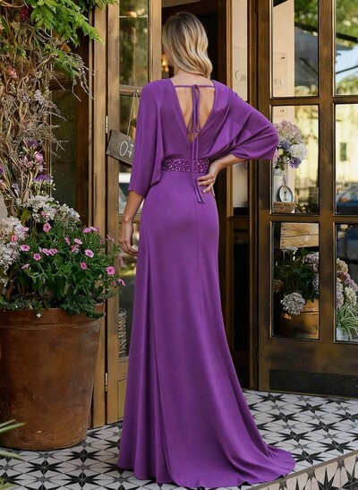 V-Neck Wrap Beading Mother Of The Bride Dresses With Sheath/Column