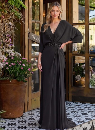 V-Neck Wrap Beading Mother Of The Bride Dresses With Sheath/Column