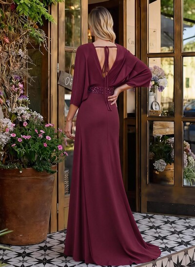 V-Neck Wrap Beading Mother Of The Bride Dresses With Sheath/Column