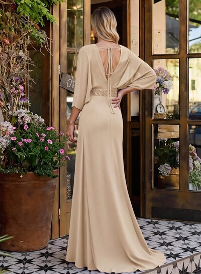 V-Neck Wrap Beading Mother Of The Bride Dresses With Sheath/Column