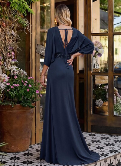 V-Neck Wrap Beading Mother Of The Bride Dresses With Sheath/Column