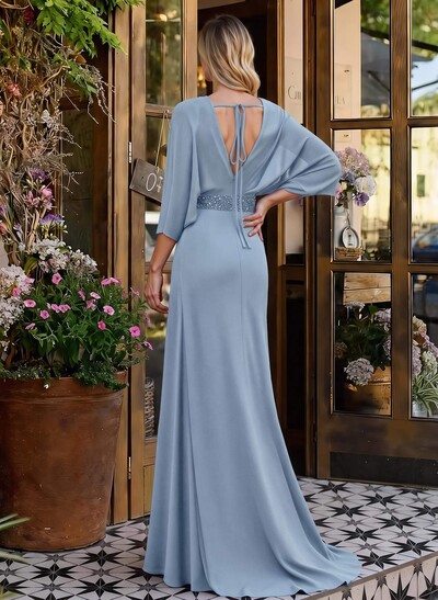 V-Neck Wrap Beading Mother Of The Bride Dresses With Sheath/Column
