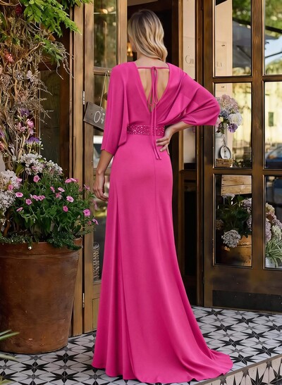 V-Neck Wrap Beading Mother Of The Bride Dresses With Sheath/Column