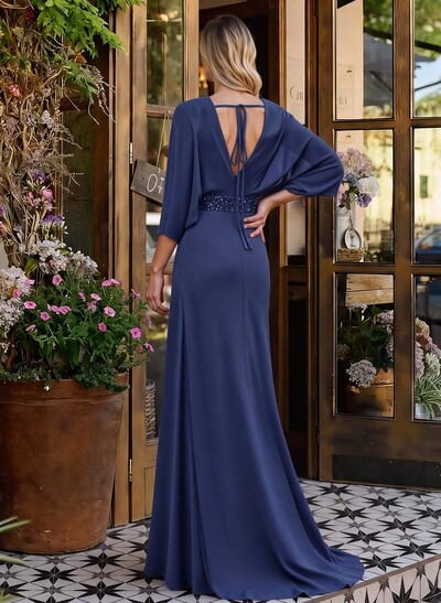V-Neck Wrap Beading Mother Of The Bride Dresses With Sheath/Column
