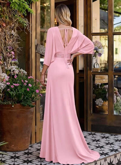 V-Neck Wrap Beading Mother Of The Bride Dresses With Sheath/Column