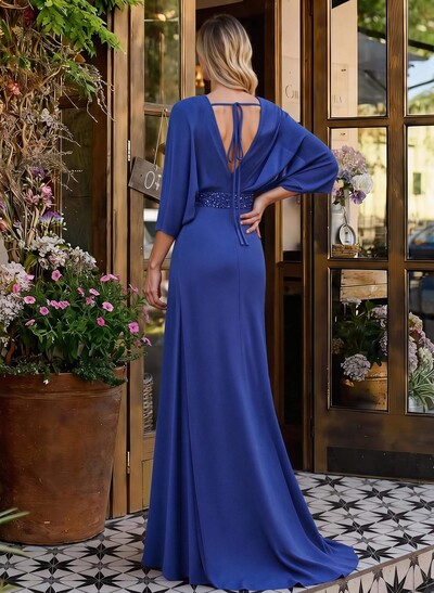 V-Neck Wrap Beading Mother Of The Bride Dresses With Sheath/Column