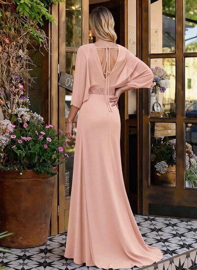 V-Neck Wrap Beading Mother Of The Bride Dresses With Sheath/Column