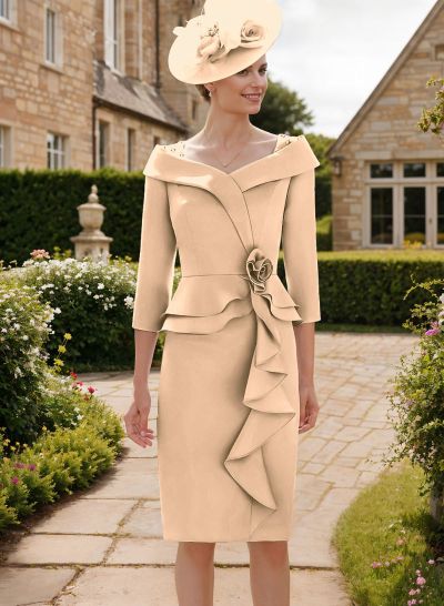 Elegant Sheath/Column Sleeves Flower Mother Of The Bride Dresses