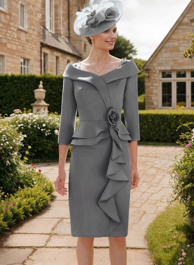 Elegant Sheath/Column Sleeves Flower Mother Of The Bride Dresses