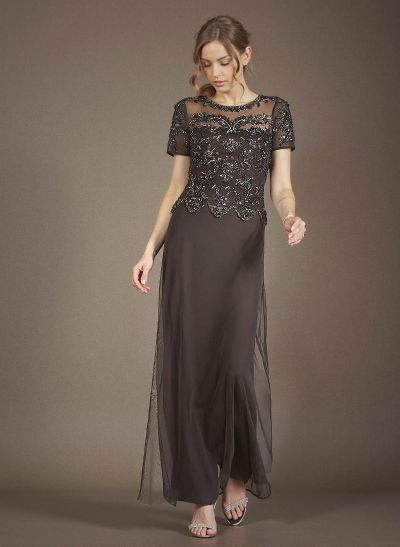 Sheath/Column Scoop Neck Short Sleeves Lace/Tulle Mother Of The Bride Dresses