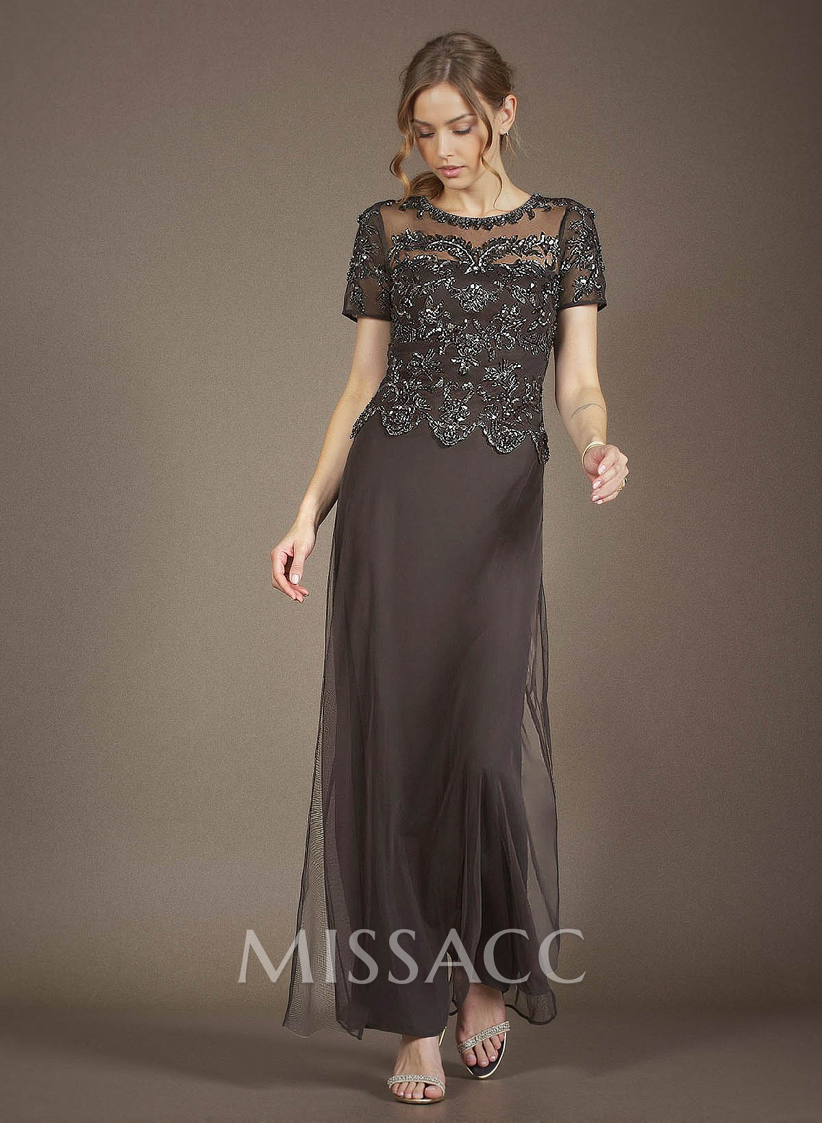 Sheath/Column Scoop Neck Short Sleeves Lace/Tulle Mother Of The Bride Dresses